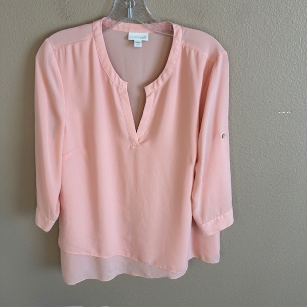J. Jill Women's Light‎ Pink V-Neck 3/4 Sleeve Tunic Blouse MD Petite